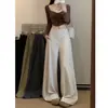 Foto real de la nueva colección de otoño 2026: pantalones de pierna ancha para mujer con diseño único, estilo coreano, de cintura alta, fluidos, holgados, pantalones casuales
