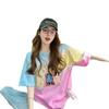 Ins Dulce Cool Niña Graffiti Camiseta de Algodón Puro para Mujer Verano Colorido Diseño Difuminado Reductor de Edad Top Suelto Versátil