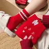 Meias Vermelhas para Mulheres, Novo Estilo Outono e Inverno, Meias de Cano Médio com Estampa de Cachorro em Veludo, Meias Baggy Cartoon Fofas Sem Costura, Meias do Ano do Zodíaco