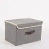 Caixa de Armazenamento Simples de Linho com Tampa, Caixa de Armazenamento Dobrável, Caixa de Armazenamento para Dormitório Estudantil e Casa, Cor Tecido Estudantil