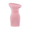 Vestido Sexy Estilo Europeo y Americano con Cuello de un Hombro Descubierto Verano Nuevo Cintura Plisada Adelgazante Falda Corta Ajustada a las Caderas para Mujer