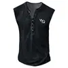 Chaleco casual de hombre de talla grande con placket de siete botones, código europeo transfronterizo, estampado digital 3D de letras, cuello V sin cuello para hombre