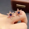 Aretes de Zafiro Natural Transfronterizos, Joyería de Plata 925 de Alta Gama de Nicho, Venta Directa de Fábrica de Joyería 5*6 Incrustado
