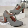 Zapatos de tacón alto para mujer de talla grande transfronterizos, nuevo estilo Primavera y Otoño 2026, punta redonda, tacón grueso, correa única, tacones altos de comercio exterior en stock