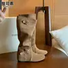 Botas altas hasta la rodilla para mujer, de piel genuina, con efecto de aumento de altura, diseño plisado vintage y silueta de bota de cowboy estilo Western para la colección de otoño 2026