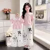 Pantalones Casuales de Pierna Ancha de Manga Corta para Niñas, Verano, Estilo Coreano, Pantalones Largos de Encaje, Conjunto Deportivo de Dos Piezas