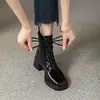 Botas Chelsea Femininas Quadradas com Salto Grosso 2026 Tendência Novo Estilo Retrô Salto Grosso Botas Individuais Estilo Britânico Salto Alto Cadarço Botas Curtas