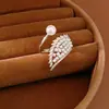 Anel Aberto Asa de Zircônia Pérola, Estilo de Nicho de Luxo, Joias de Moda Exquisite de Luxo Leve Estilo Corte Atacado
