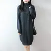 Vestido de mujer de longitud media hecho de lana pura, tejido, nuevo estilo otoño e invierno, con cremallera y diseño de punto trenzado semiabierto, casual y grueso