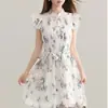 Ropa de mujer estilo chino nueva, vestido floral estilo nacional con mangas acampanadas pequeñas, vestido tipo muñeca elegante de alta gama para verano, vestido corto para mujeres petite
