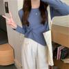 Playera Irregular de Manga Larga para Mujer para Primavera y Otoño, Talla Grande Gordo Mm, Camisa Interior Cubre Vientre, Elegante Top de Hombro Corto