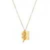 Gargantilla Griega Cuadrado Rosa Marca Colgante Inglés Collar Día de San Valentín Cadena para Clavícula de Mujer Joyería de Acero de Titanio