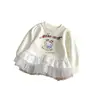 [Em Estoque] QY262859 Moletom Infantil 2026 Outono Nova Chegada Vestido Moletom de Rede Cartoon para Meninas Top