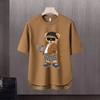 Camiseta de manga corta para hombre, marca de moda de verano, suelta, de cinco puntos, manga, 2024, nueva camiseta con estampado simple de Internet Ins.