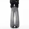 Jeans Masculino Americano Retrô Preto Cinza Cintura Alta Perna Reta Micro Flare Estampa Pied-de-poule Estrela Jeans Longo Solto