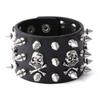 Pulseira de couro punk europeu e americano não-mainstream hip-hop desempenho personalidade pulseira de couro pulseira rebite caveira atacado