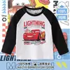 Ropa infantil transfronteriza temática del coche Rayo McQueen, ropa de primavera y otoño para niños, camiseta básica de algodón para niños, camiseta de manga larga raglán