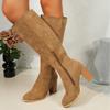 Nuevas Botas de Jinete Largas de Otoño e Invierno Transfronterizas Talla Grande Estilo Europeo y Americano con Cremallera Lateral, Tacón Alto Grueso y un Toque de Alta Gama para Mujer