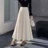 Saia midi plissada de tricô estilo suave para mulheres, nova outono/inverno, cintura alta, bom caimento, evasê, espessa, saia longa