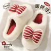 Chinelos de algodão com laço para mulheres, novos chinelos de casa para interior outono/inverno 2026, silenciosos, com sola macia e forrados com fleece para aquecimento