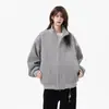 Casaco Jaqueta de Lã com Gola Alta Mistura de Lã Masculino Primavera Outono Solto Casual Toque de Luxo Zíper Duplo Cor Sólida Cardigan