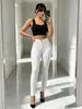 Jeans skinny stretch branco puro de cintura alta, estilo básico slim-fit simples, direto da fábrica, para corpo tipo pera