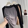Camiseta Raglan Manga Longa com Design Casual Colorido para Mulheres Primavera Solta Efeito Emagrecedor Versátil Gola Redonda Top Camisa Base Trbottomy