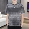 YINGAO Camiseta Japonesa Rayada de Manga Corta para Hombre Verano Nueva Cuello Redondo Camiseta Juvenil Casual Holgada Ropa