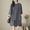 Conjunto de Moda para Mujer Tallas Grandes 2026 Verano Nuevo Holgado Adelgazante Manga Corta Pantalones Cortos Casual Dos Piezas Moderno Venta al por Mayor