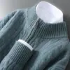 Suéter de Cashmere Masculino Espesso com Gola Alta Meia e Zíper Outono Inverno Novo Suéter 100% Lã Pura Suéter Twist Casual Solto