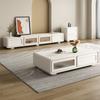 Estilo Nórdico Estilo Crema Mesa de Centro Combinación de Gabinete de TV Mesa de Centro de Pintura Tablero de Roca Gabinete Cubo Mesa de Centro Cuadrada Simple para Sala de Estar Almacenamiento