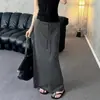 Falda midi rayada de seda helada estilo coreano, relajada y casual, con abertura, nueva para el verano 2026, de cintura alta, versátil, de longitud media