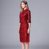 Vestido de novia de encaje de primavera y otoño de estilo chino mejorado de gran tamaño cheongsam para suegra, 200 kg