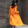 Leche de papaya ropa de invierno nueva moda elegante europea y americana cuello alto longitud media lana con cinturón adelgazante abrigo para mujeres a la moda