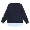 Sudadera Falsa de Dos Piezas para Mujer Otoño Temprano 2025 Nuevo Europeo Talla Grande Holgada Rayas Patchwork Top