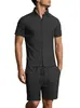 Amazon Venta Caliente de Verano Transfronteriza Nuevo Traje de Dos Piezas para Hombre con Camisa de Jacquard de Color Sólido y Pantalones Cortos Casuales