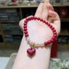 Pulseira Coração Cinábrio Roxo Areia Dourada com Pérola Pulseira Feminina Simples e Versátil Joia de Mão Exquisita