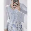 Cárdigan de punto fino con volantes y manga larga para mujer, protección solar de verano, chal de punto, top corto elegante, camisa para aire acondicionado