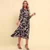 Vestido Casual de Moda con Estampado de Solapa, Cintura Ajustada, Adelgazante, Estilo Transfronterizo de Primavera y Otoño Europeo y Americano para Mujer Pg1600