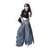 Calças femininas transfronteiriças primavera e outono 2025, cintura de rua americana, perna larga, machete, design, senso esportivo, casual, calças da moda