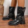 Botas de Caballero Martin Gruesas de Suela Gruesa para Mujer, Estilo Otoño Nuevo Transfronterizo Europeo y Americano, con Hebilla Metálica para Cinturón, Botas de Mujer Talla Grande Estilo Británico
