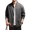 Camisa de sarja de alta qualidade, estilo vintage old money, com gola alta, para homens, outono, caimento solto, luxo discreto, fluida, top cardigã casual de manga longa
