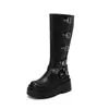 Otoño/Invierno 2026 Botas de Mujer Europeas y Americanas Simples Cómodas Suela Gruesa Punta Cuadrada Suela de Plataforma Hebilla Botas Largas de Moda Botas de Moda de Comercio Exterior