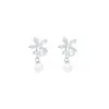 Brincos de Flor Exquisitos com Zircônia Micro-Pavimentada para Mulheres, Brincos de Pérola Doces e Versáteis Estilo Coreano, Brincos de Design de Nicho