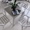 Mesas y Sillas de Alto Gama Duraderas Estilo Europeo de Acero Inoxidable y Aleación de Aluminio Completa, Sillas de Mimbre para Ocio al Aire Libre, Mesa de Café para Balcón, Mesa de Comedor