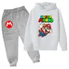 Sudadera con Estampado de Dibujos Animados Mario 2025 para Niños, Conjunto de Manga Larga, Primavera, Niños y Niñas, 2 Piezas Pantalón + Sudadera con Capucha