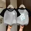 Camiseta de Verano de Algodón con Mangas Raglán y Bloques de Color a la Moda para Niños y Niñas, Top Infantil de Cuello Redondo, Camiseta Básica para Niños