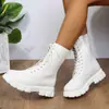 Talla Grande Otoño e Invierno Nuevos Botas Martin Estilo Coreano de Exportación Botas de Moda para Mujer con Suela Gruesa Redonda Botas de Motocicleta Estilo Británico Transfronterizo para Mujer