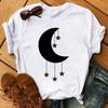 Ropa de Verano Europea y Americana 2025 para Mujer Estilo Harajuku Luna Estrellas Kawaii Camiseta de Manga Corta para Mujer Top Dulce y Lindo