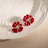 Pendientes de Flor Roja Ancola Vintage Francés de Aguja Plateada Otoño e Invierno Nuevos Pendientes de Lujo Juvenil con Sentido del Diseño para Mujer